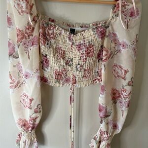 Windsor Floral Smocked Blouse - Pink and Cream